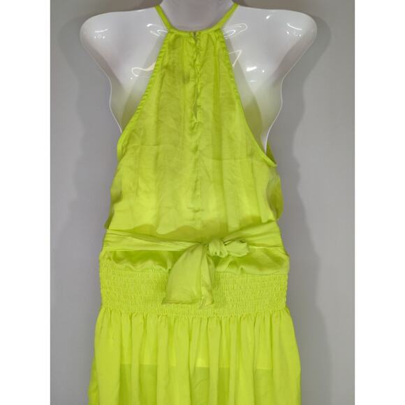 Do+Be Neon Green Smocked Waist Halter Neck Mini Dress Women's S Party Cocktail - Picture 5 of 11